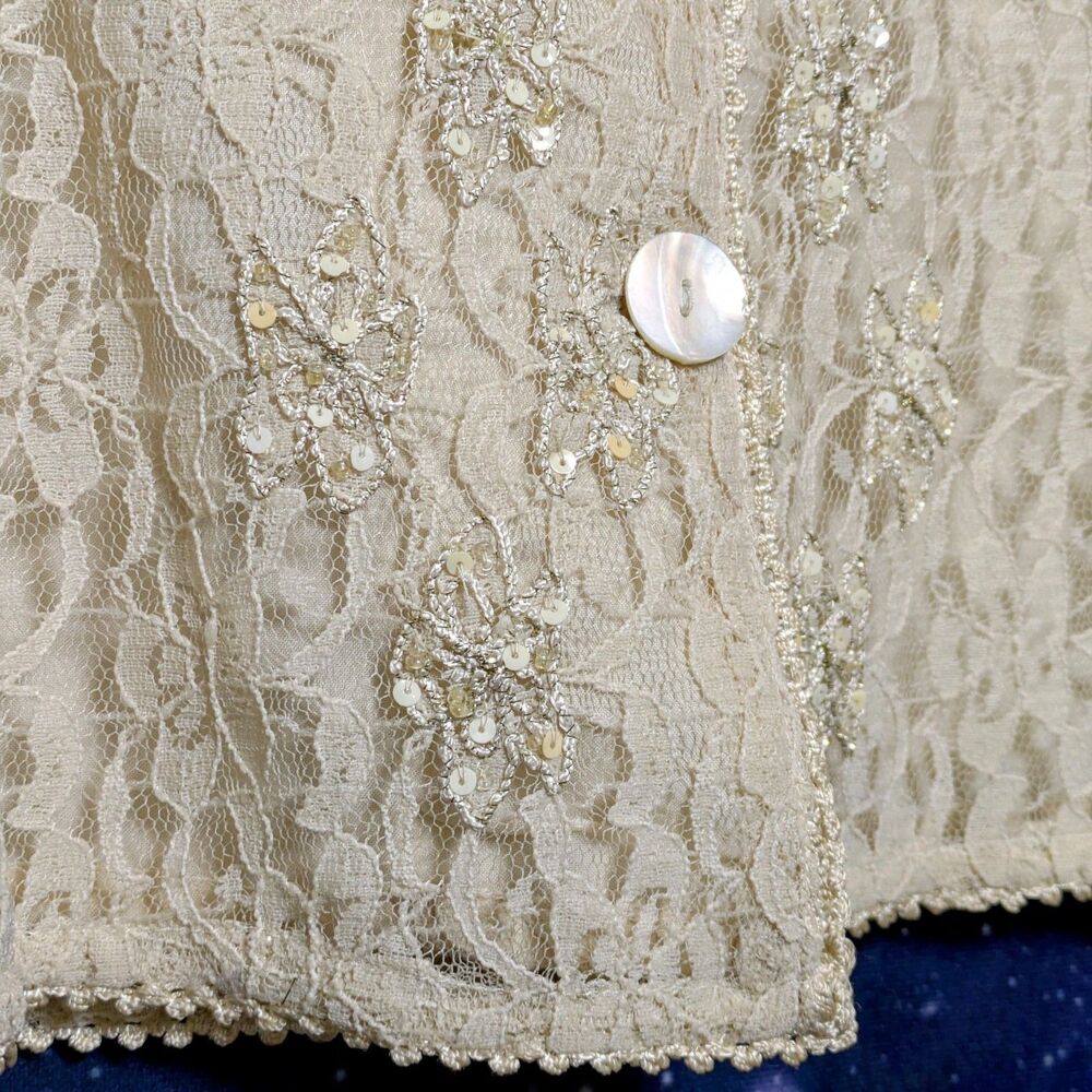 Romantic Beaded Lace Blouse Cream Cottagecore Coquette Dainty Fairycore M NWT - Picture 5 of 9